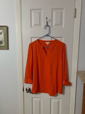 Charter Club Bright Orange Split-Neck Roll-Tab Tunic